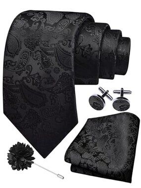3.15" Men Paisley Tie and Lapel Pin Necktie Hankerchief